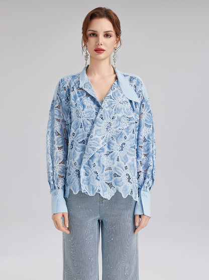 Asymmetrical Collar Dyed Floral Shirt