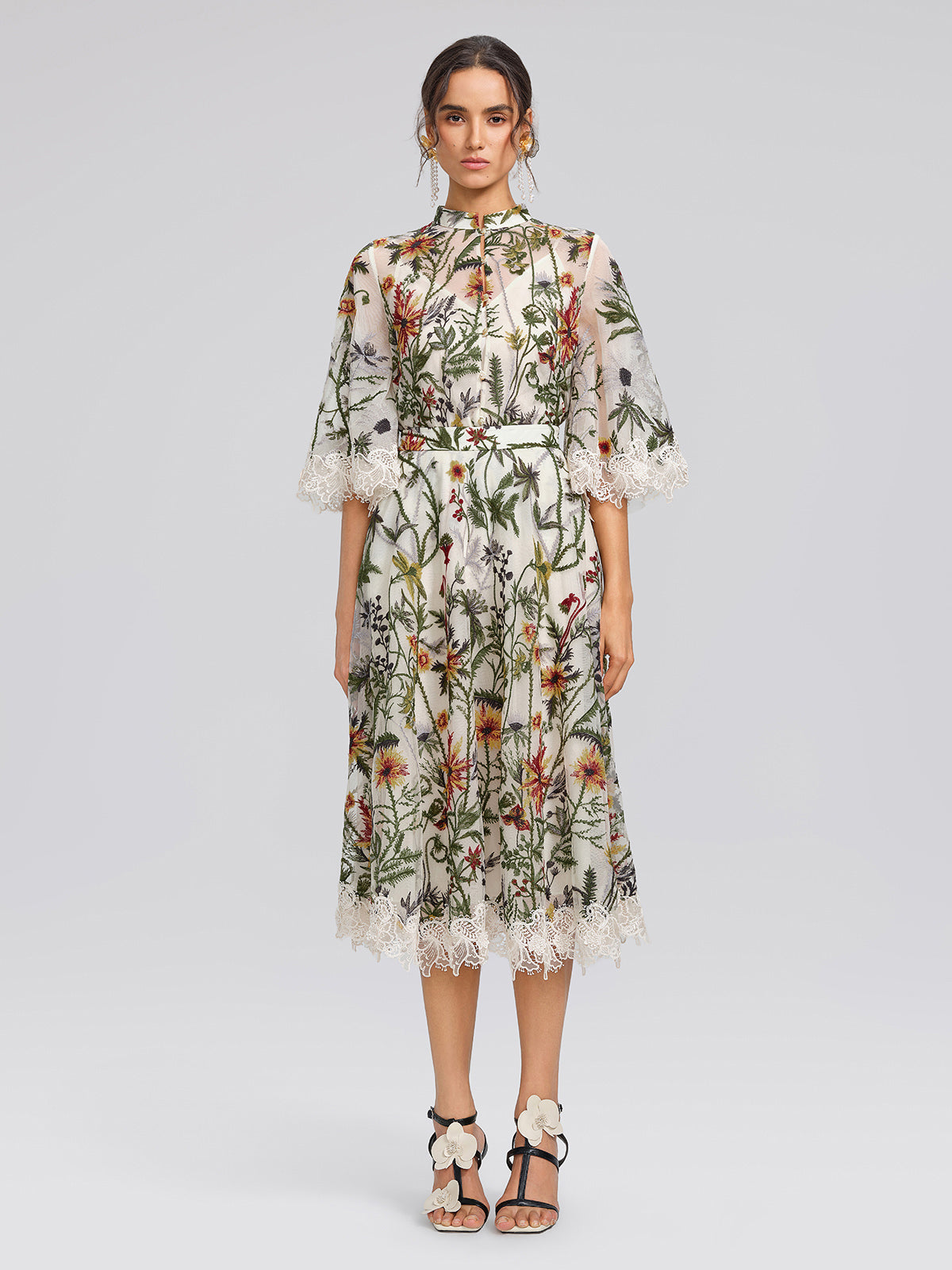 Floral Embroidered Lace Trim Skirt