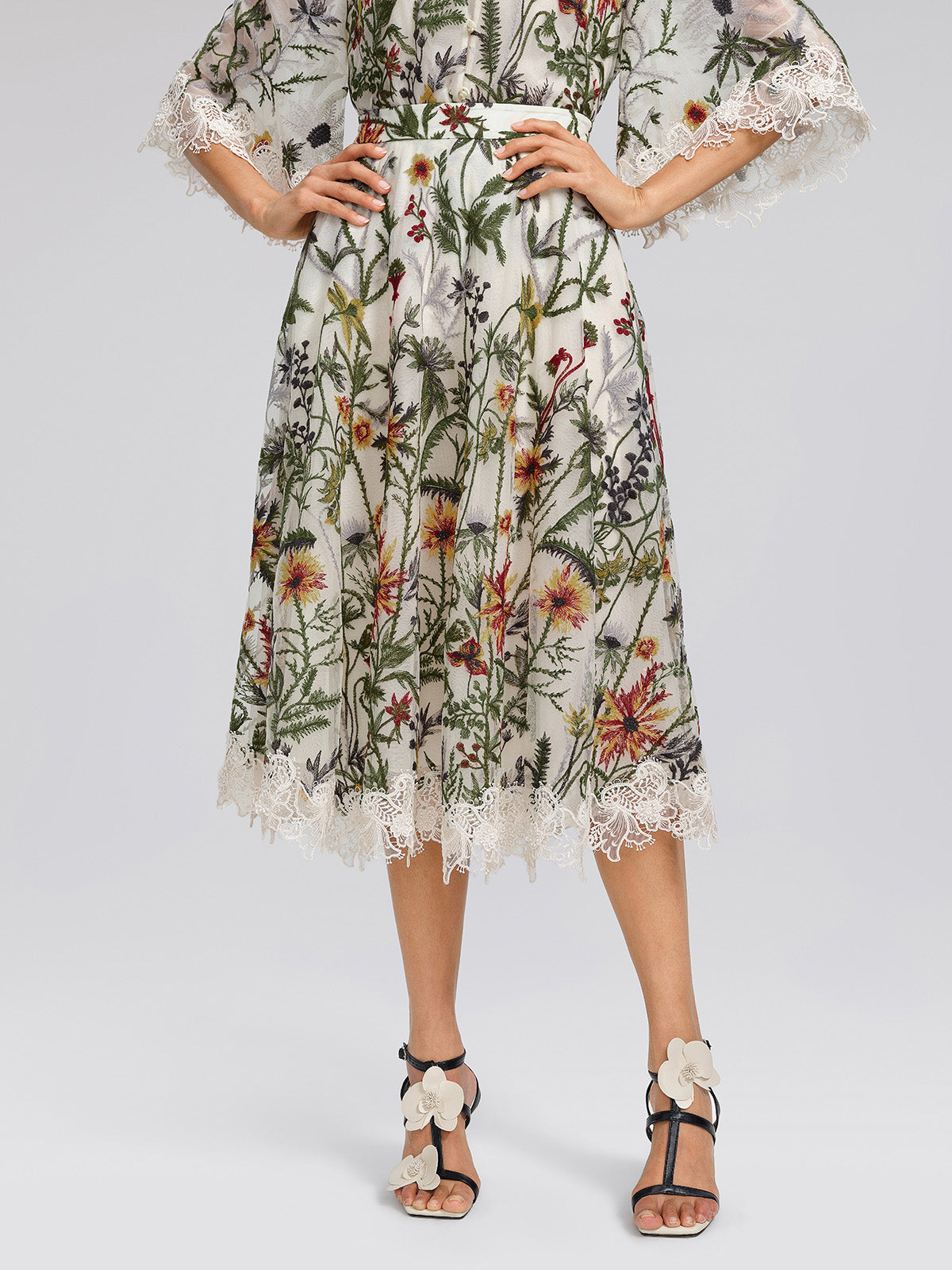 Floral Embroidered Lace Trim Skirt