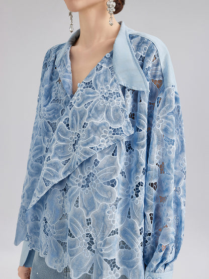 Asymmetrical Collar Dyed Floral Shirt