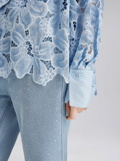 Asymmetrical Collar Dyed Floral Shirt