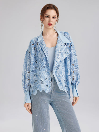 Asymmetrical Collar Dyed Floral Shirt