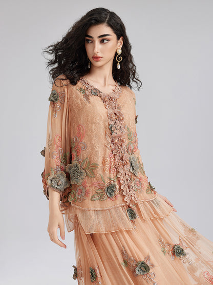 Handcrafted 3D Floral Silk Top