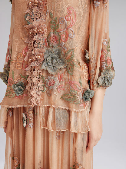 Handcrafted 3D Floral Silk Top