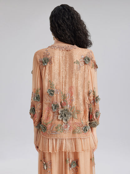 Handcrafted 3D Floral Silk Top