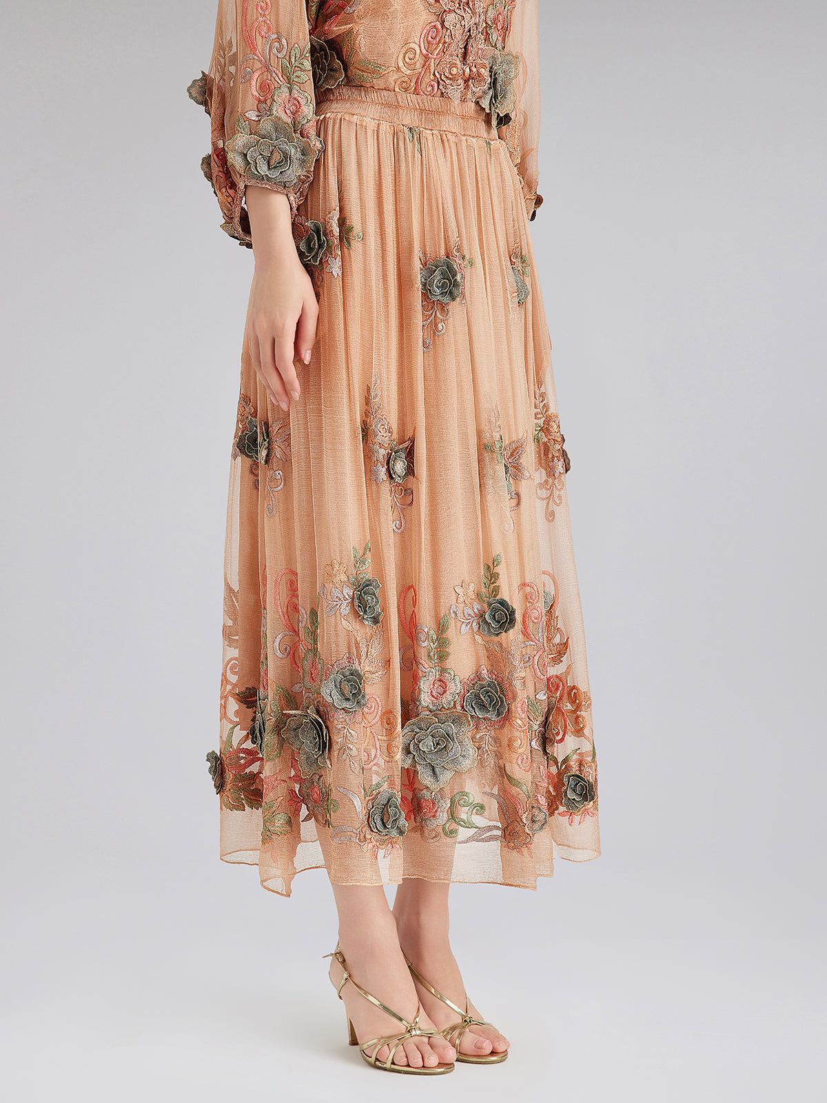 Handcrafted 3D Floral Silk Skirt
