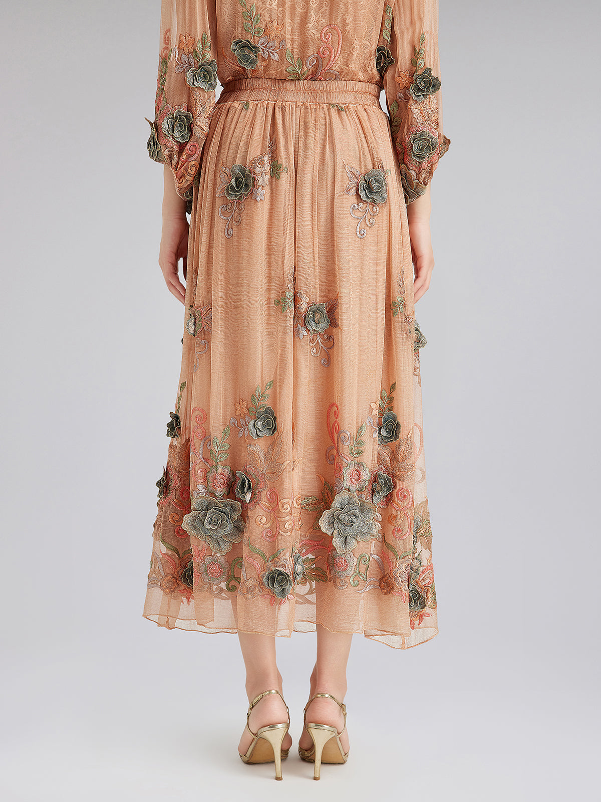 Handcrafted 3D Floral Silk Skirt
