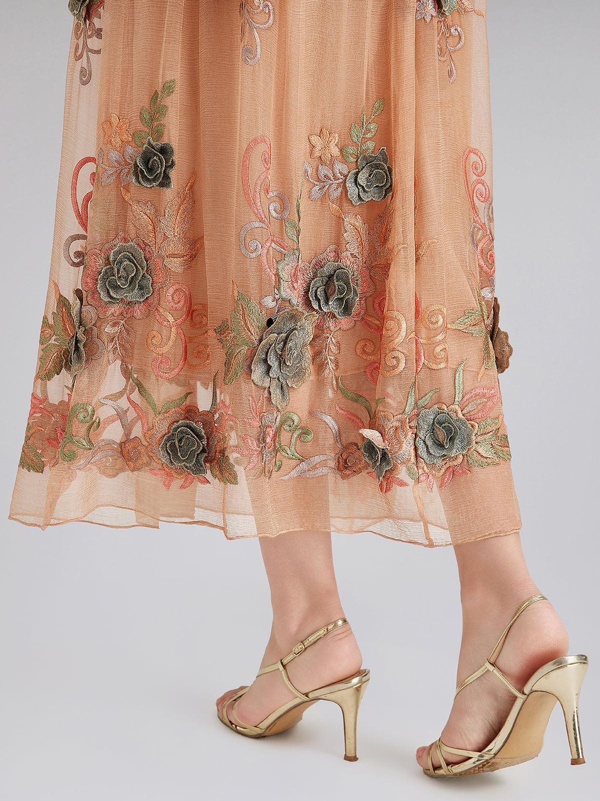 Handcrafted 3D Floral Silk Skirt