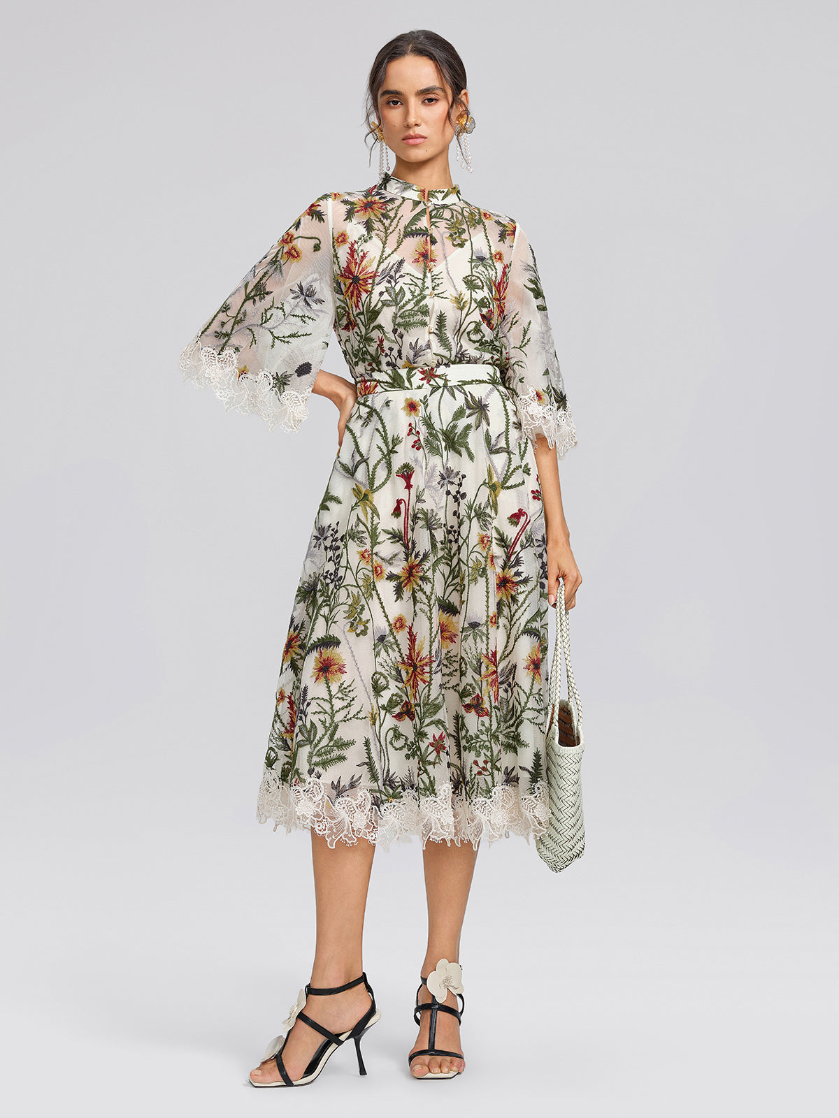 Floral Embroidered Lace Trim Skirt