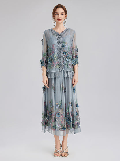 Handcrafted 3D Floral Silk Top