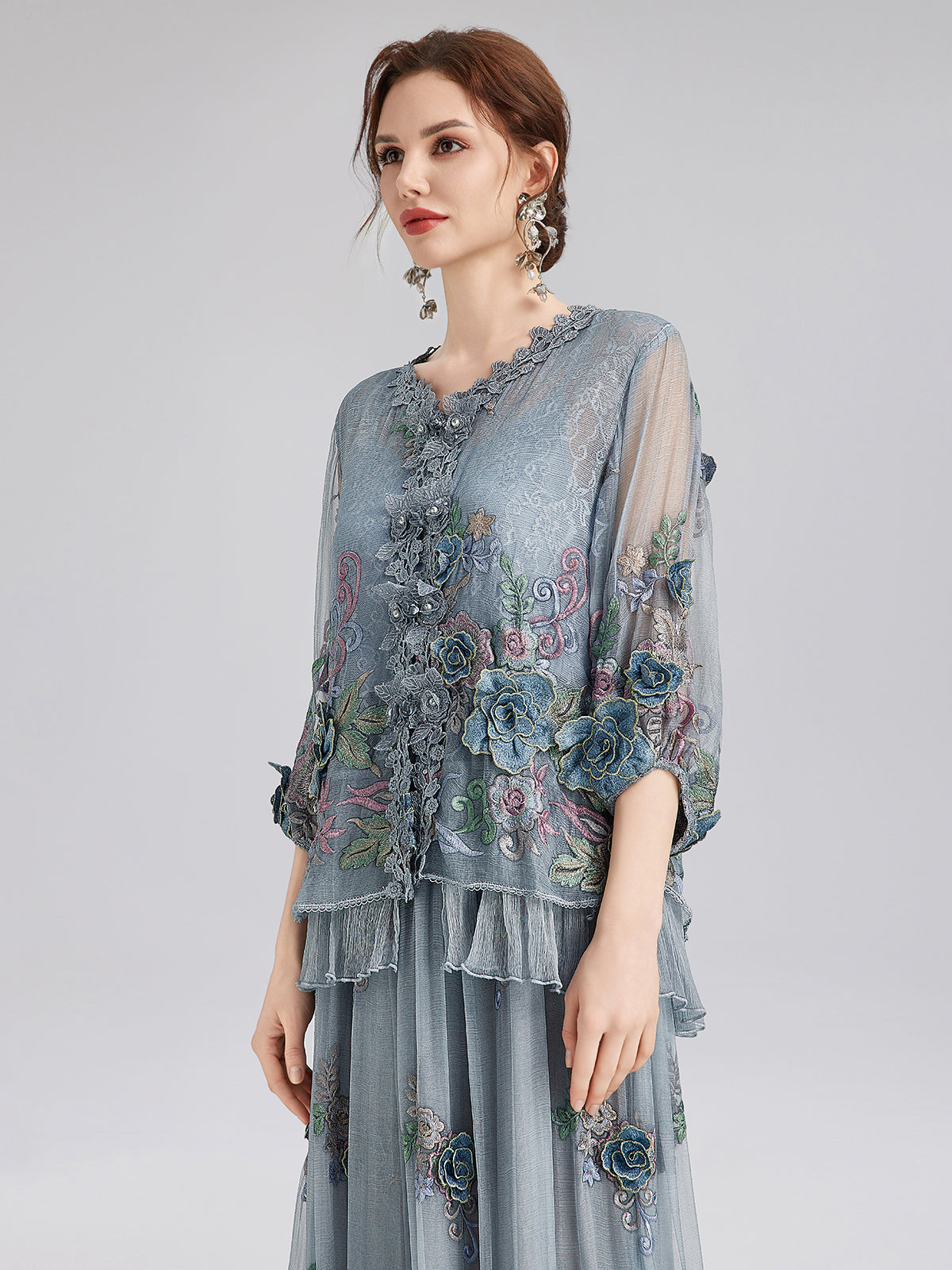 Handcrafted 3D Floral Silk Top