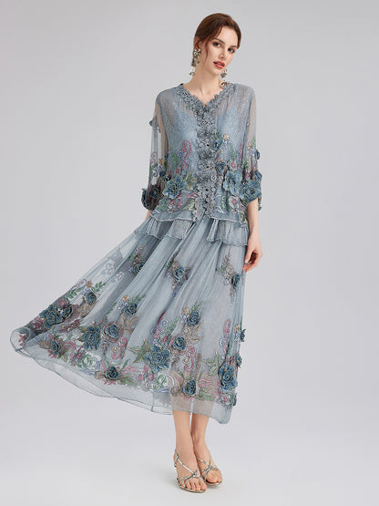 Handcrafted 3D Floral Silk Top