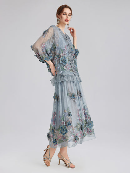 Handcrafted 3D Floral Silk Top