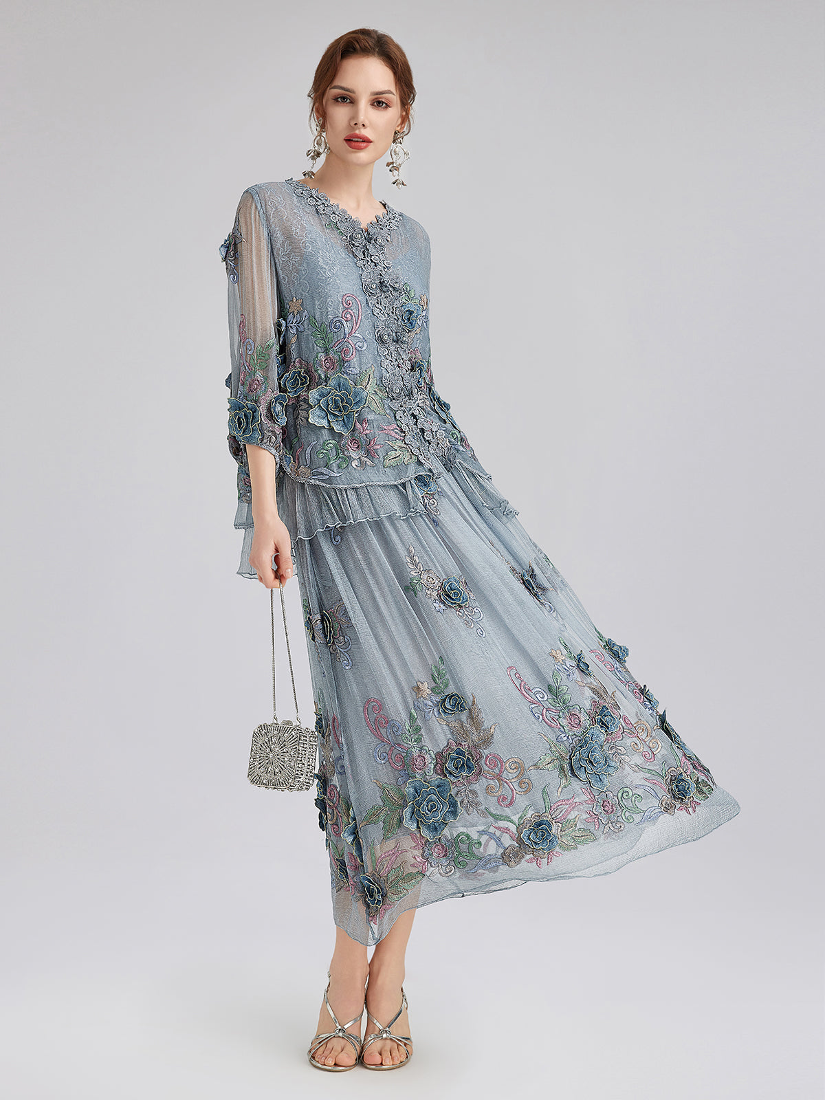 Handcrafted 3D Floral Silk Skirt