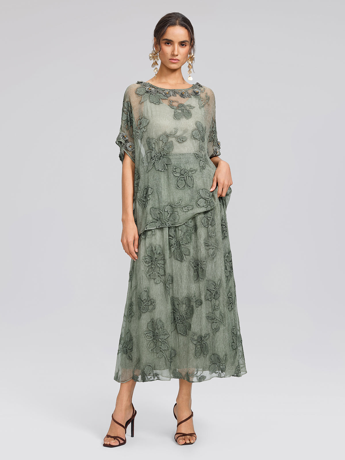Silk Chiffon Hand Dyed Embroidered Skirt