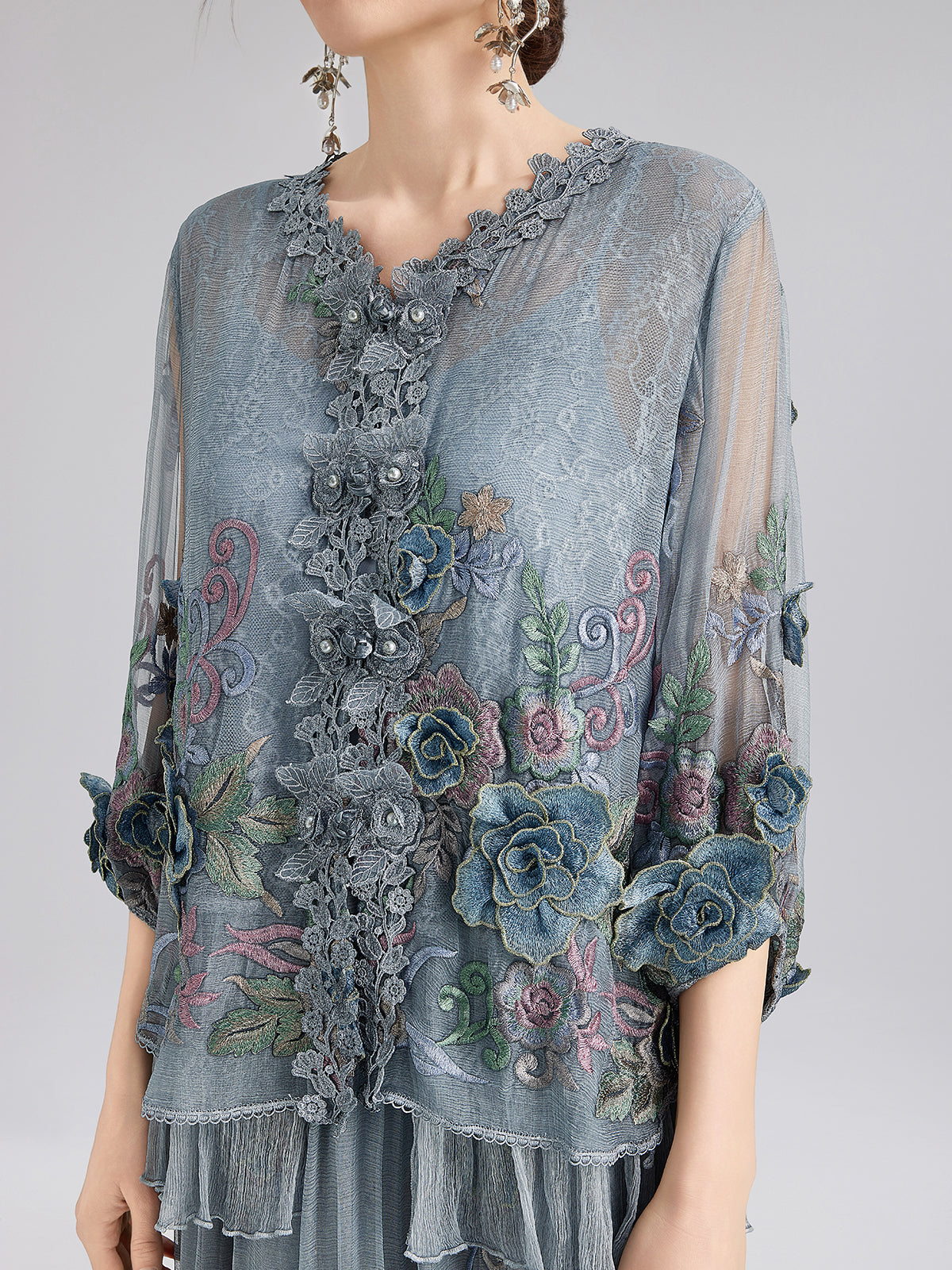 Handcrafted 3D Floral Silk Top