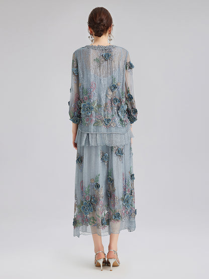 Handcrafted 3D Floral Silk Top