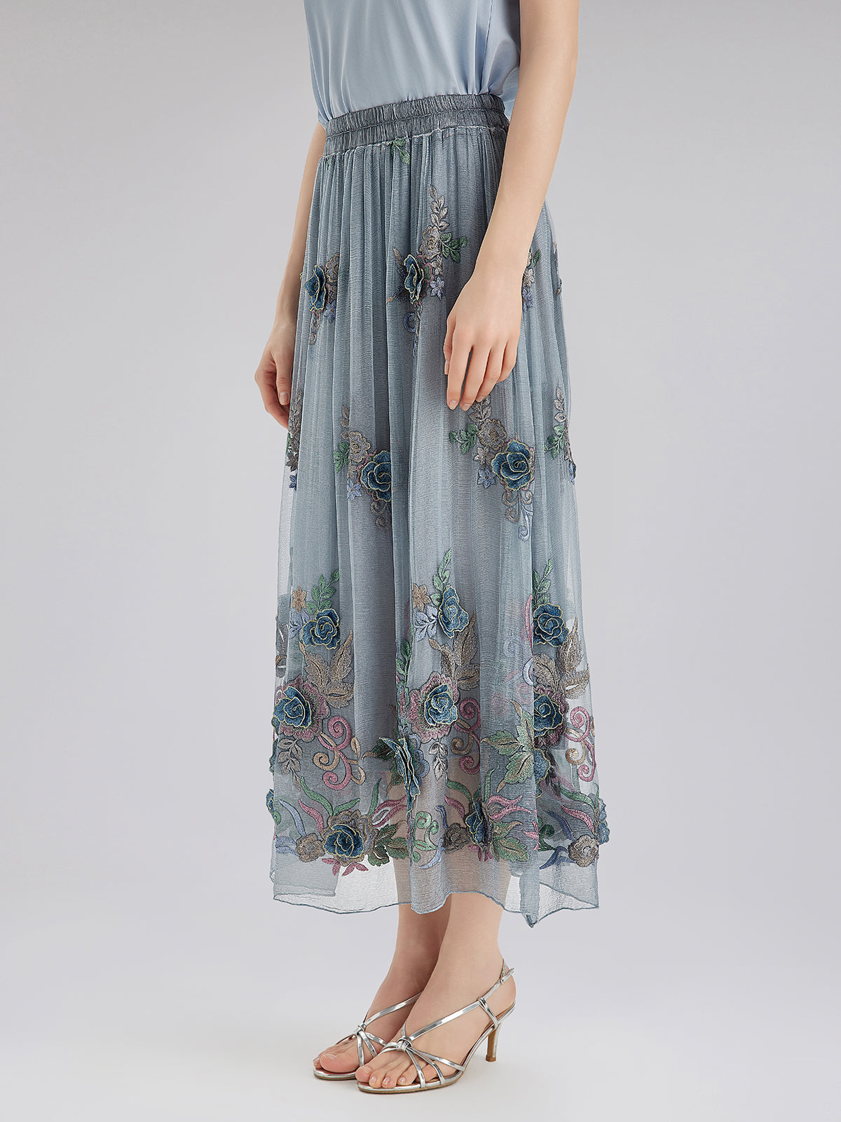 Handcrafted 3D Floral Silk Skirt