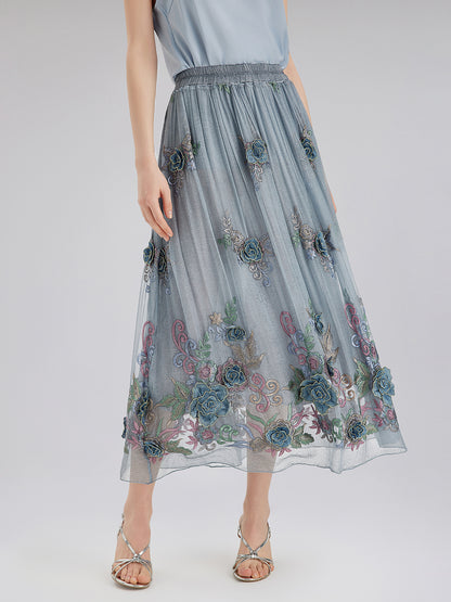 Handcrafted 3D Floral Silk Skirt