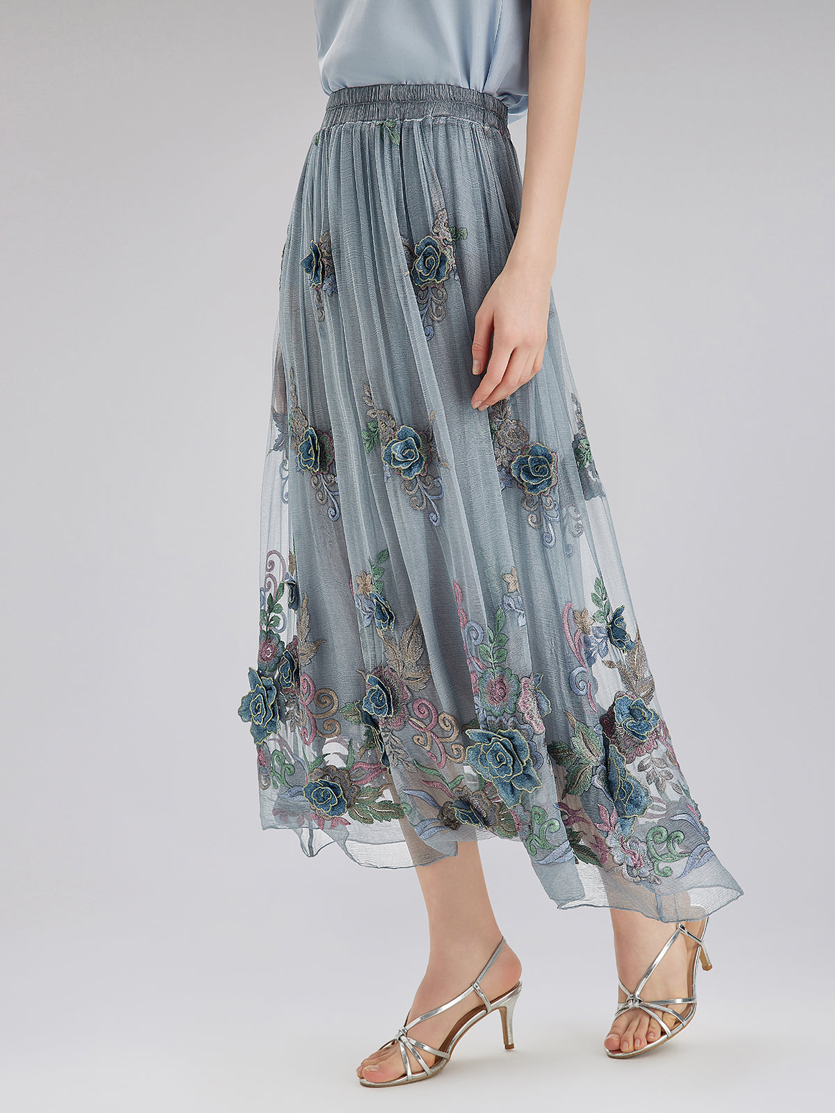 Handcrafted 3D Floral Silk Skirt