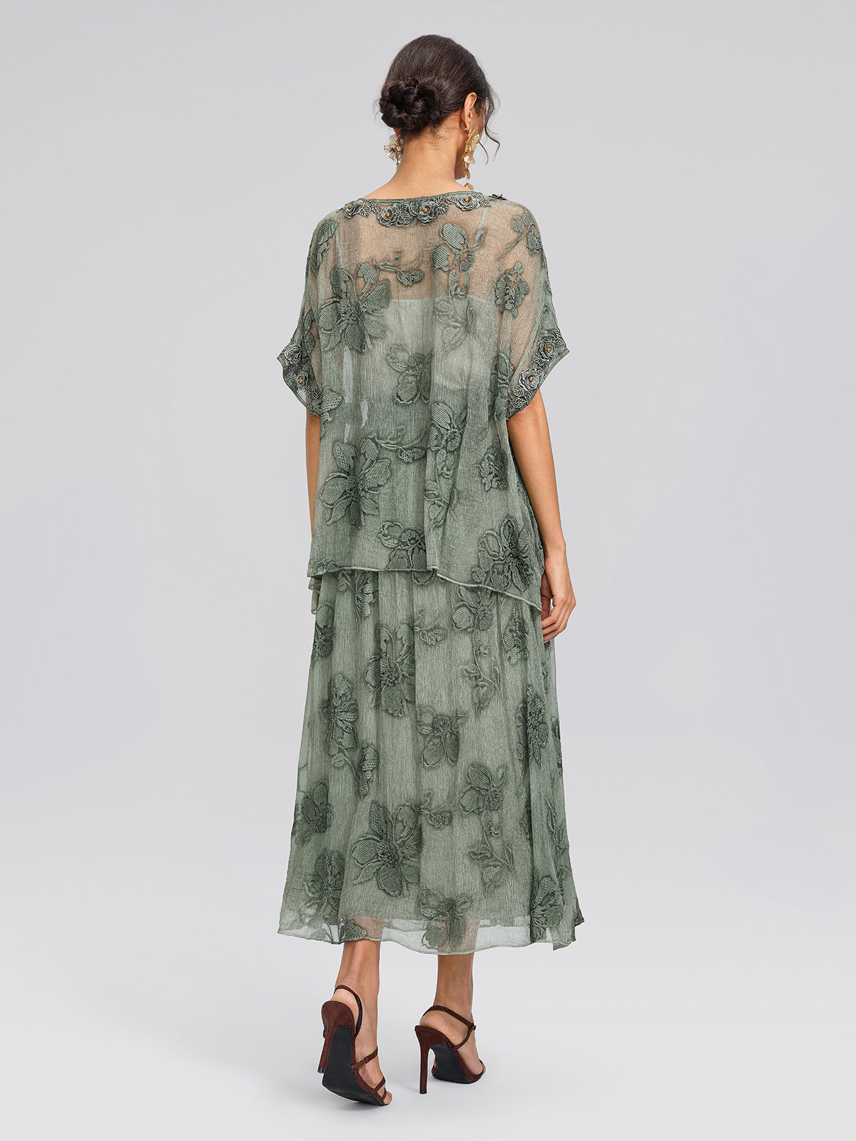 Silk Chiffon Hand Dyed Embroidered Skirt