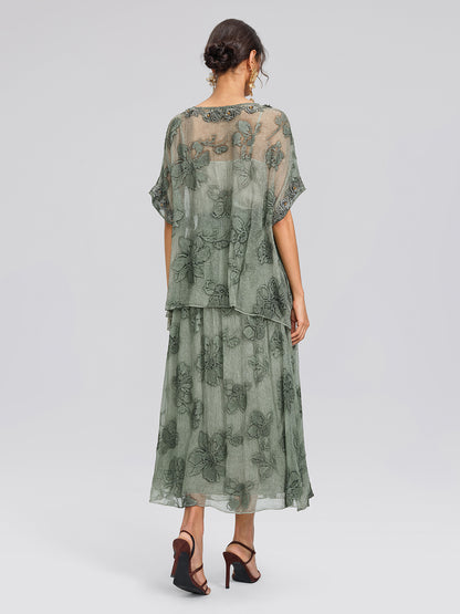 Silk Chiffon Hand Dyed Embroidered Skirt