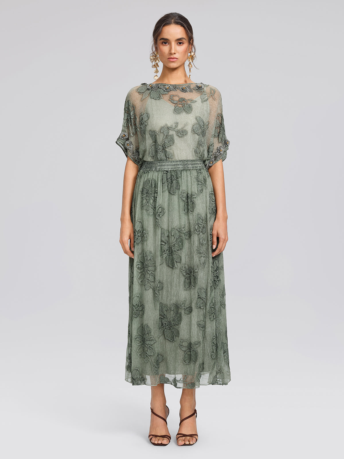 Silk Chiffon Hand Dyed Embroidered Skirt