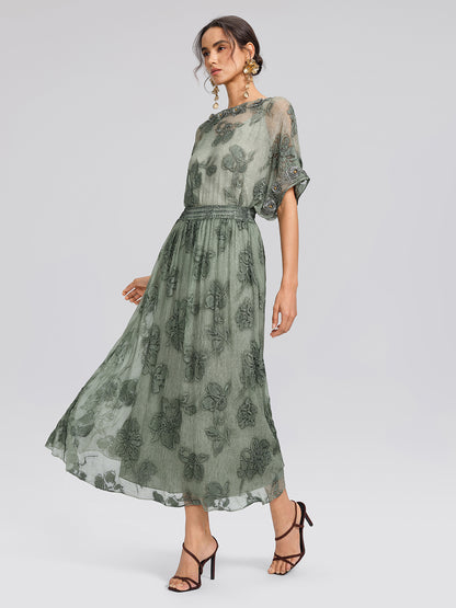 Silk Chiffon Hand Dyed Embroidered Skirt