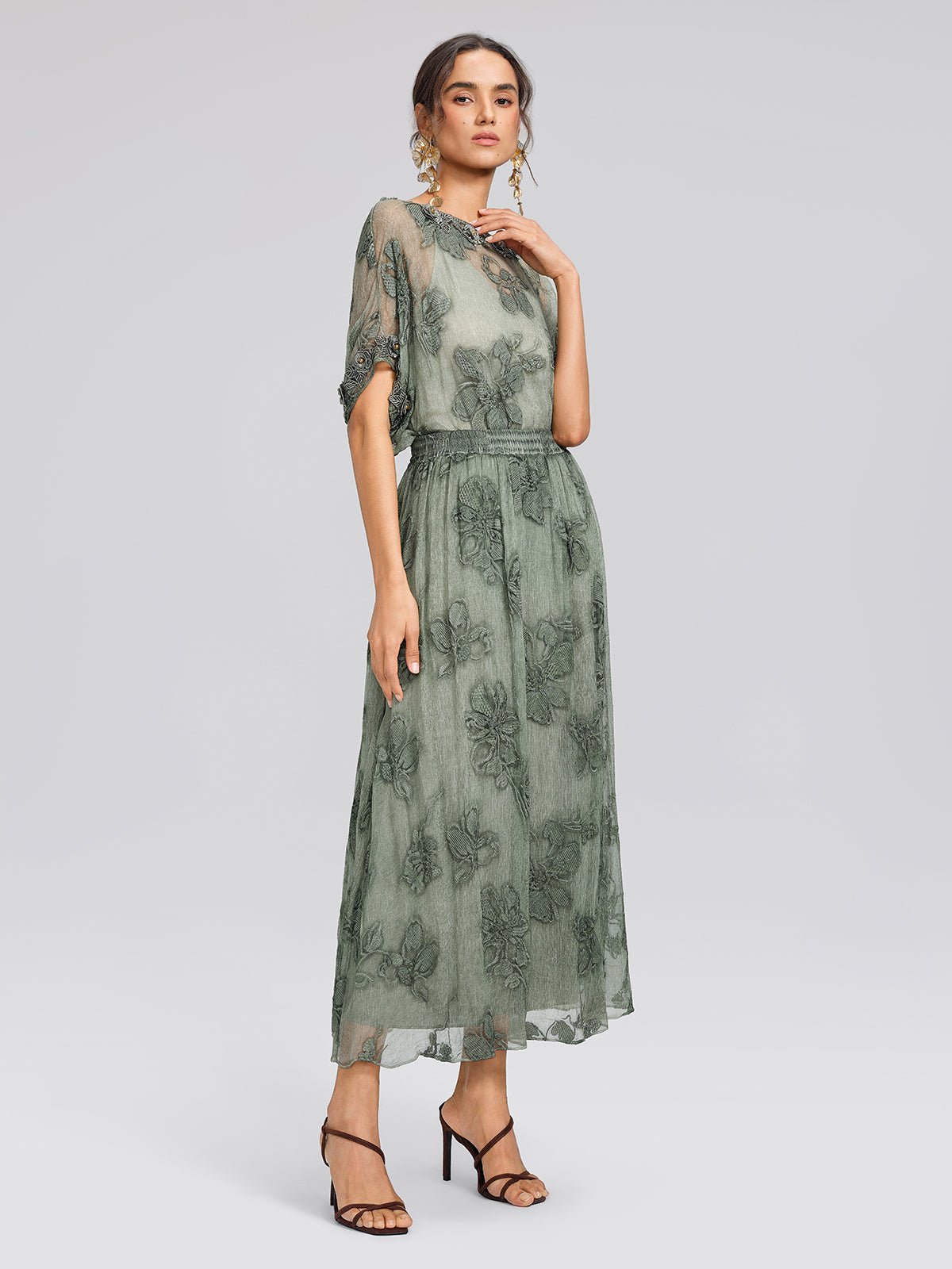 Silk Chiffon Hand Dyed Embroidered Skirt
