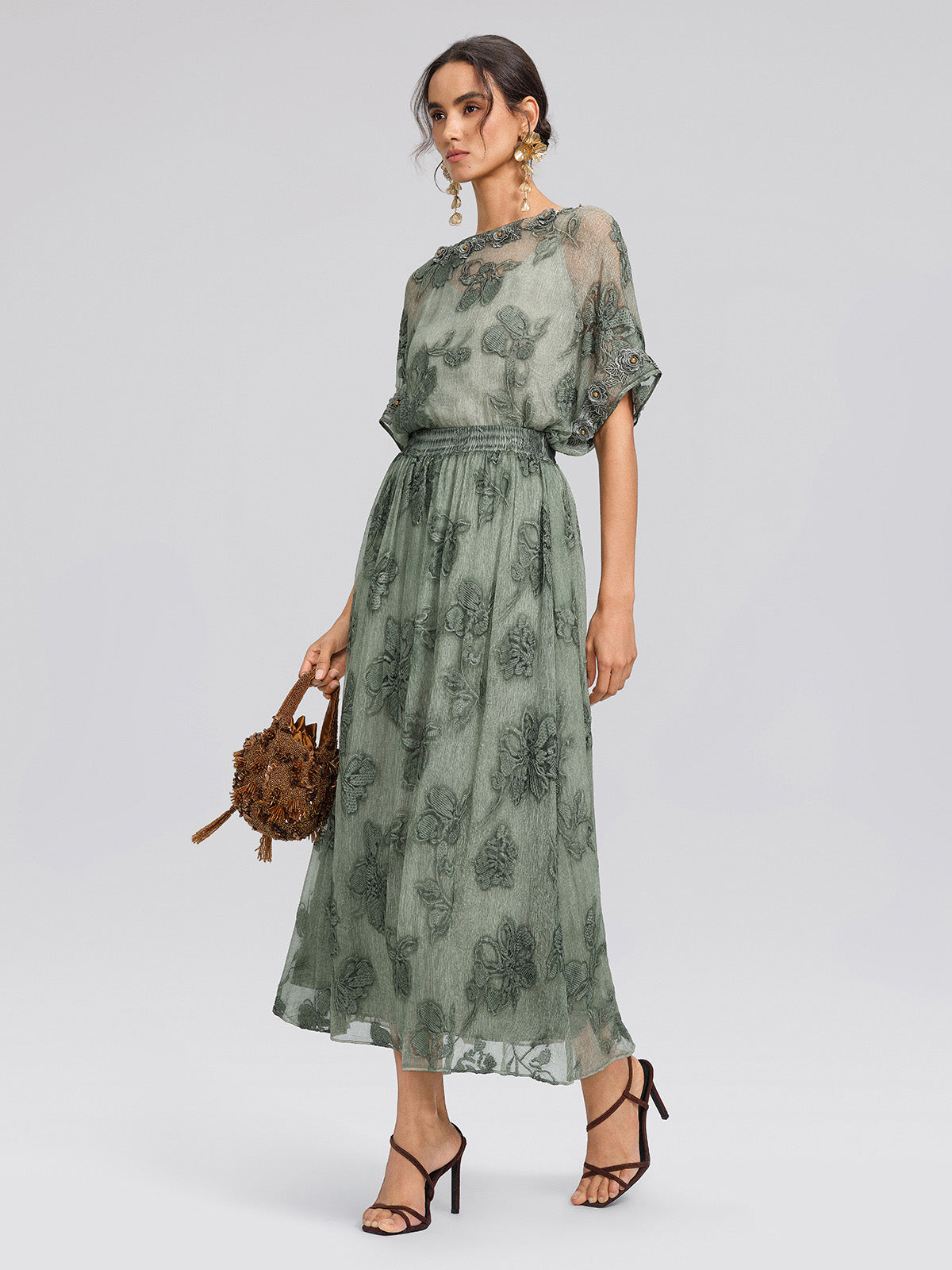 Silk Chiffon Hand Dyed Embroidered Skirt