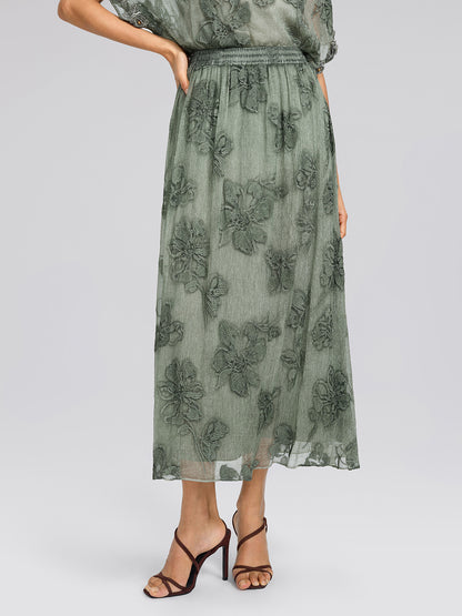 Silk Chiffon Hand Dyed Embroidered Skirt
