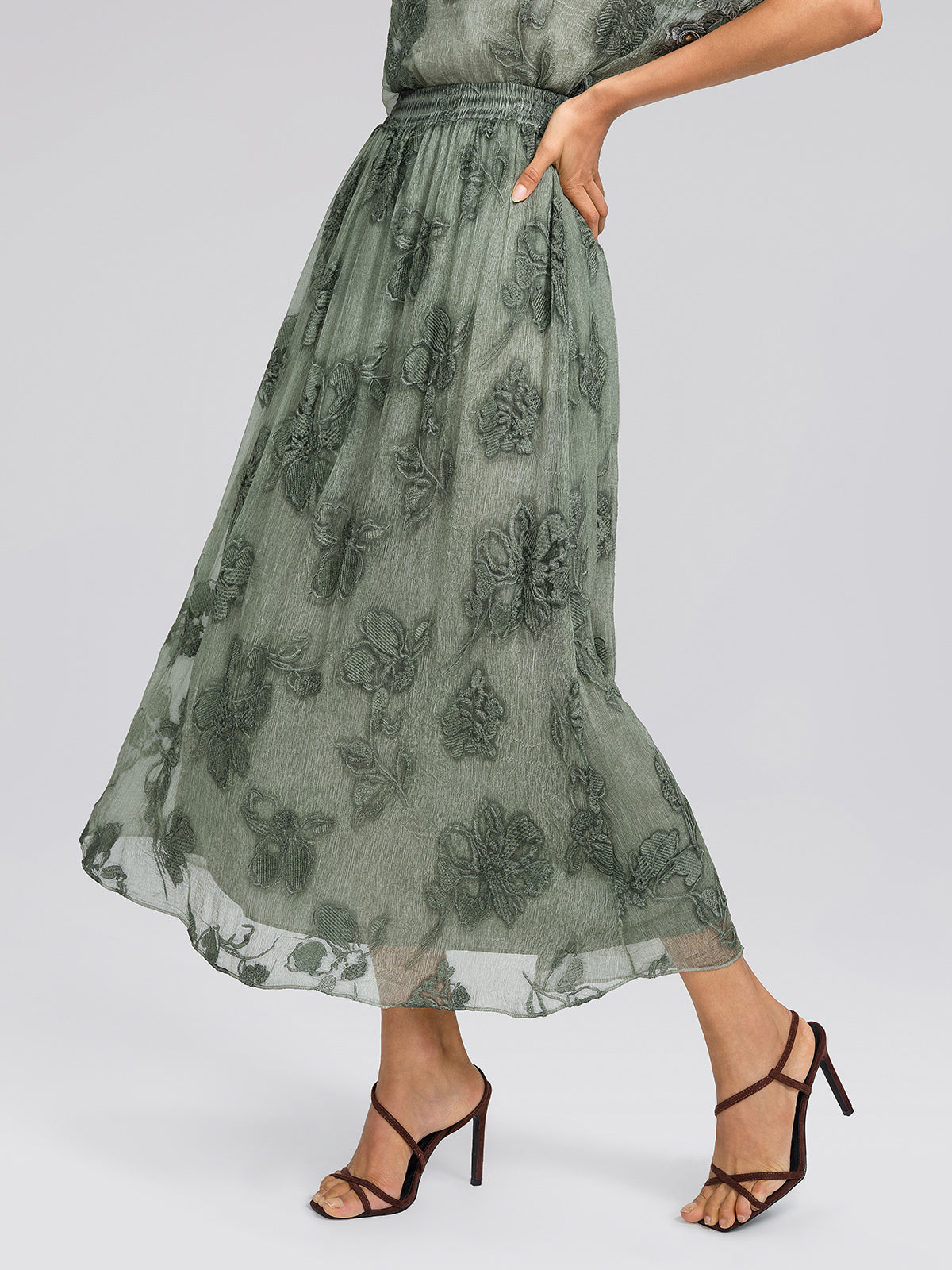 Silk Chiffon Hand Dyed Embroidered Skirt