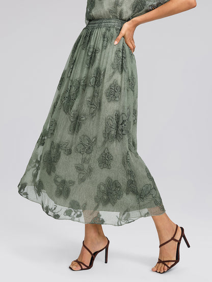 Silk Chiffon Hand Dyed Embroidered Skirt