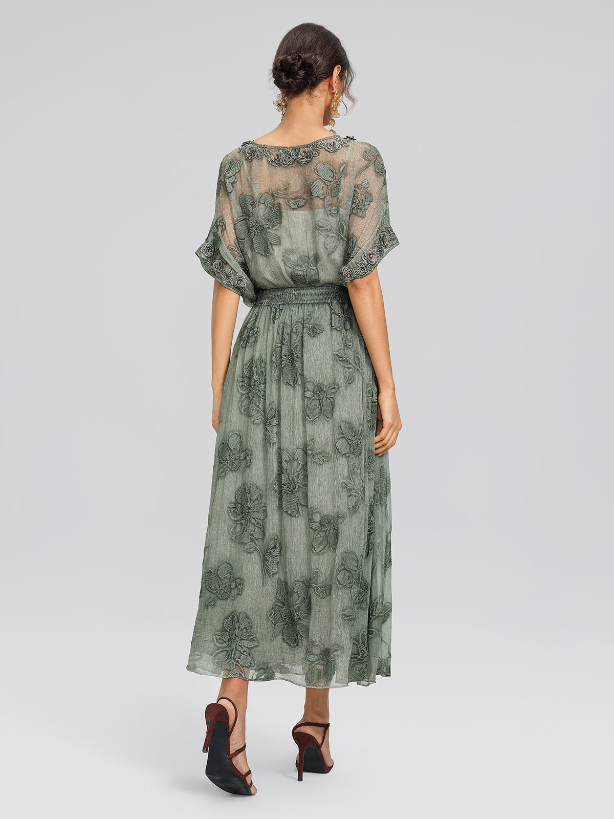 Silk 3D Flower Embroidered Hand Dyed Blouse