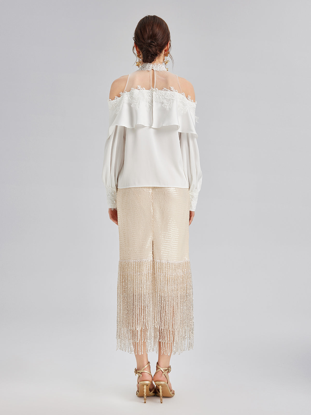 Off-Shoulder Ruffle Lace Mesh Top
