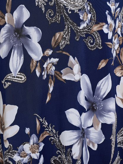 Ice-Silk Knit Beaded-Waist Floral Paisley Dress