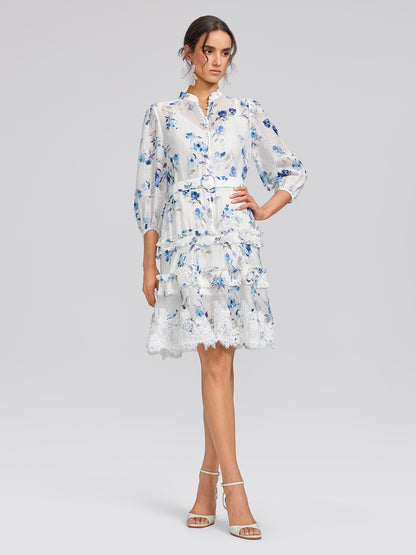 Linen Printed Lace Panel Dress