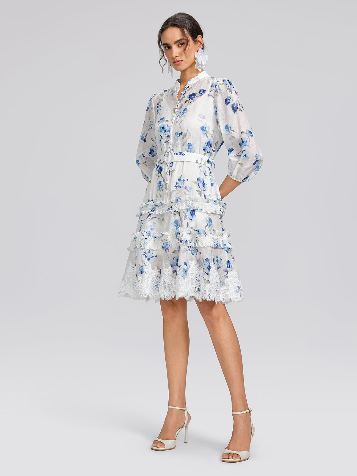 Linen Printed Lace Panel Dress