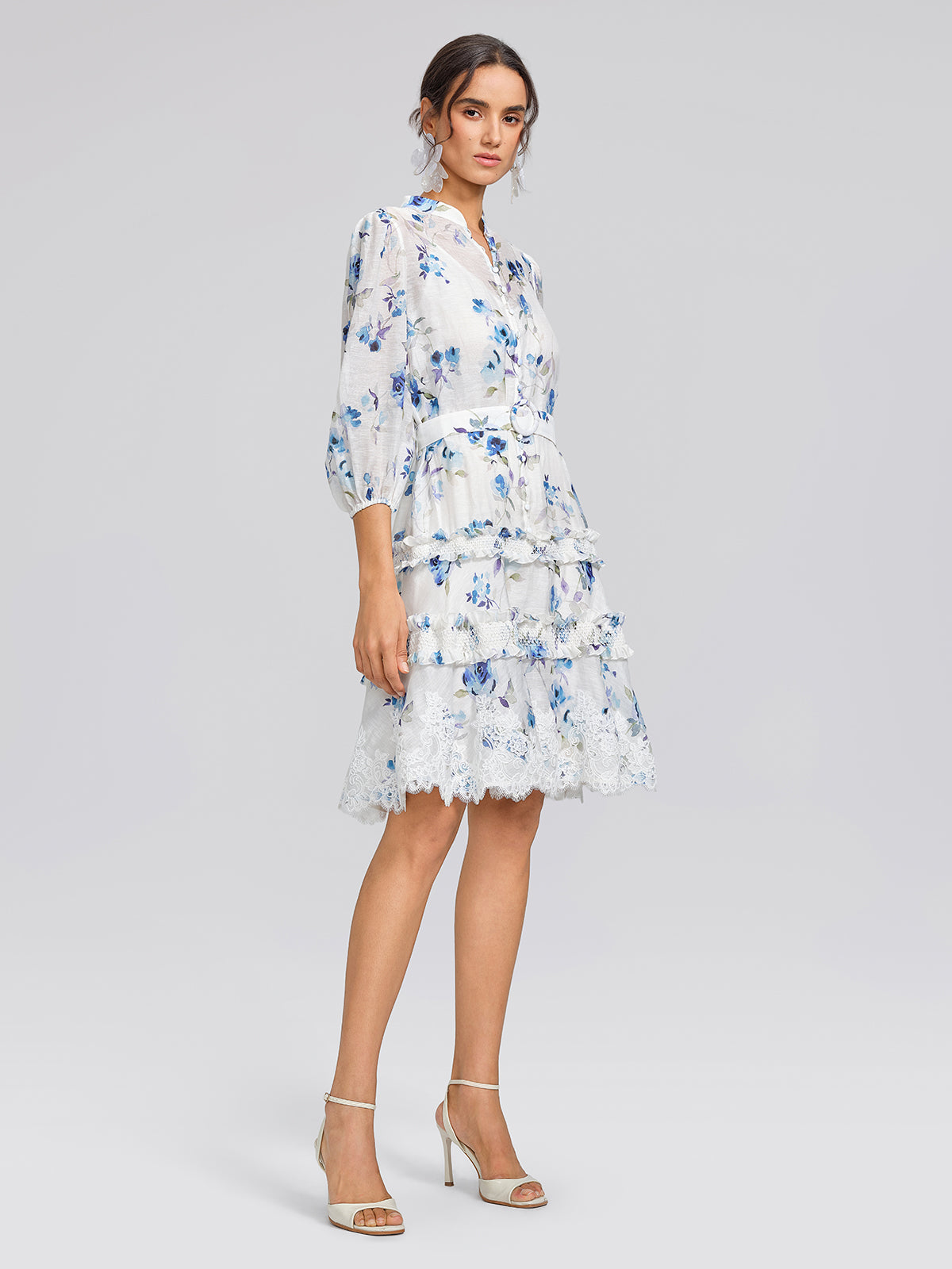 Linen Printed Lace Panel Dress