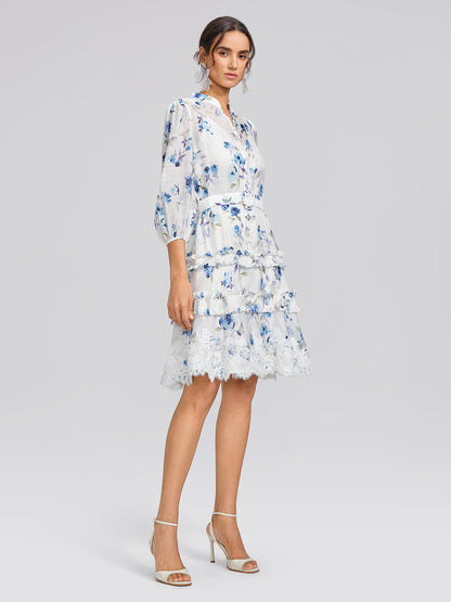 Linen Printed Lace Panel Dress