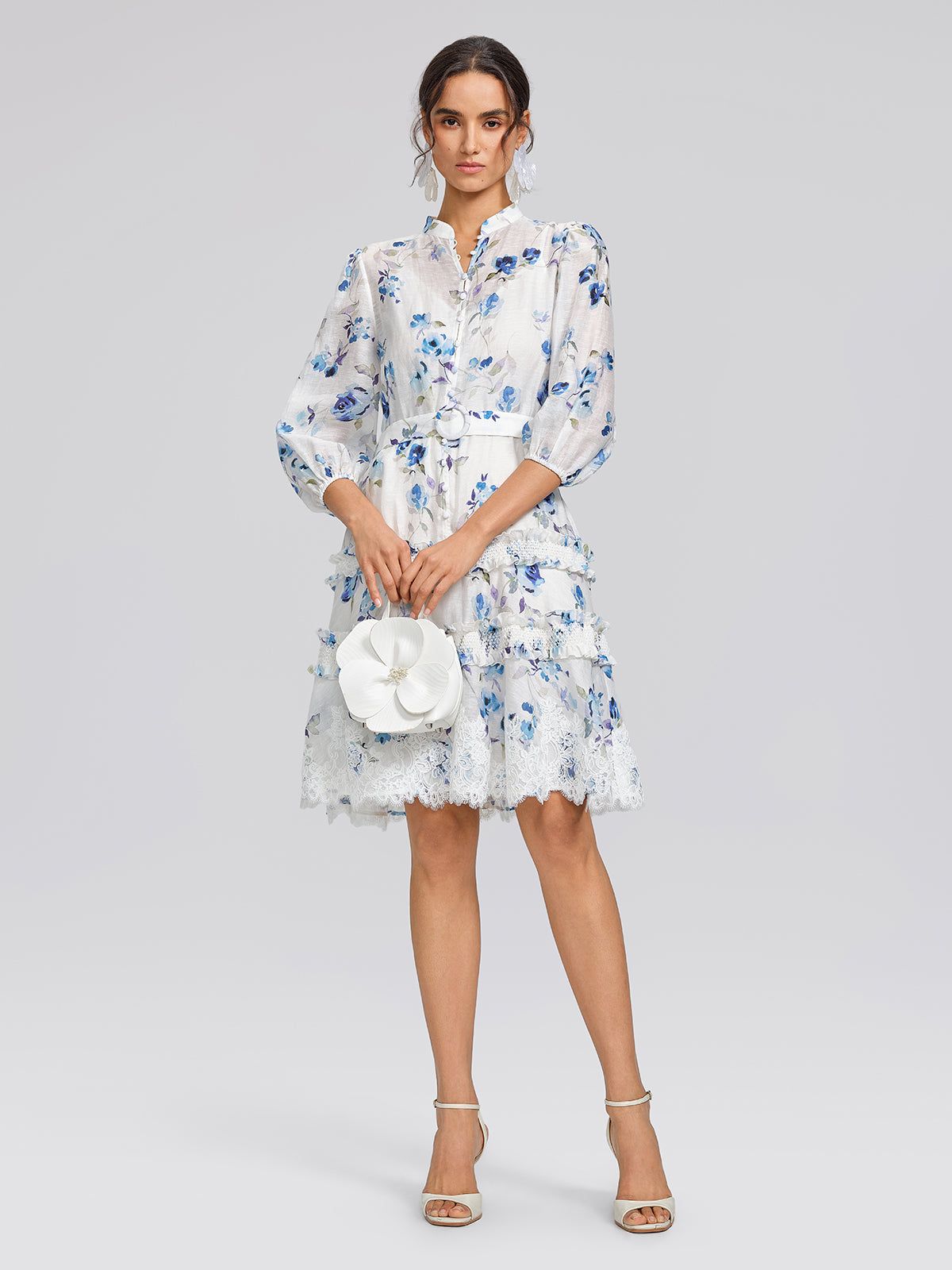 Linen Printed Lace Panel Dress