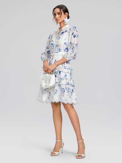 Linen Printed Lace Panel Dress