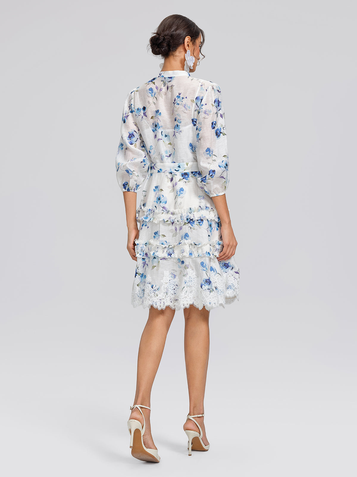 Linen Printed Lace Panel Dress