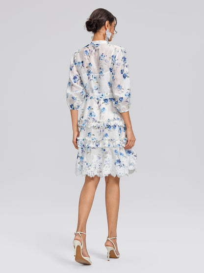 Linen Printed Lace Panel Dress