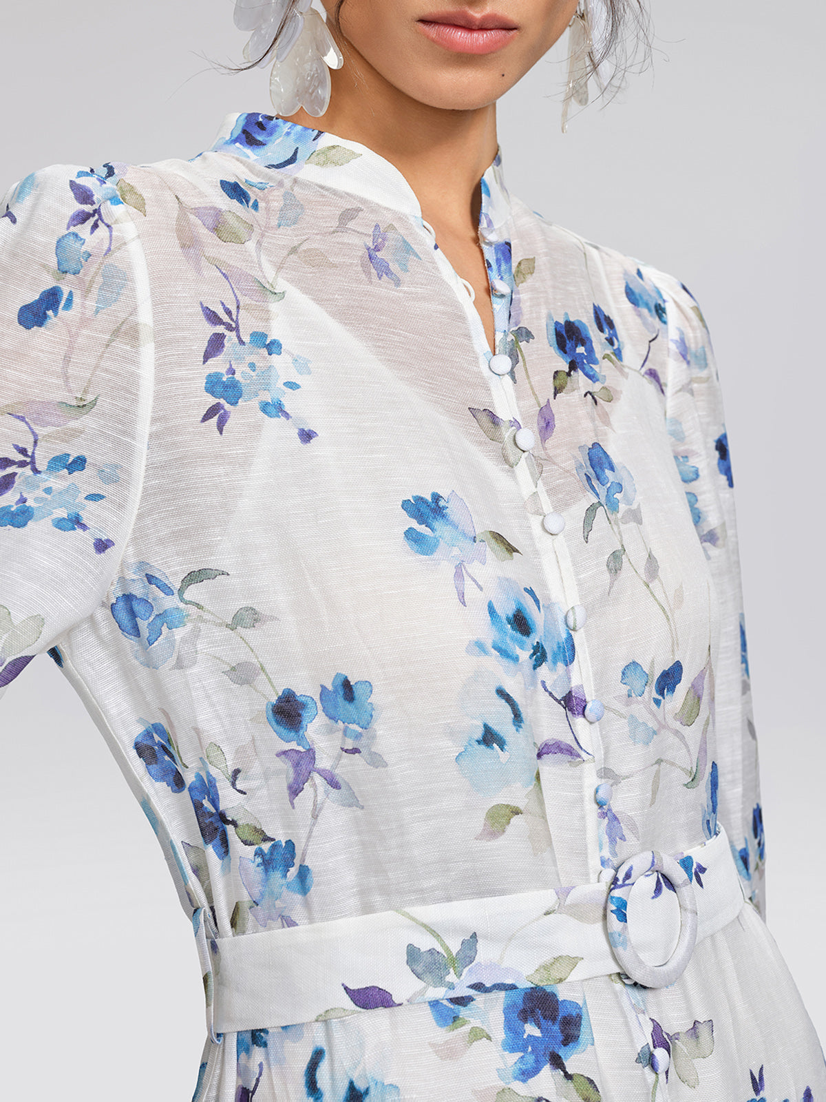 Linen Printed Lace Panel Dress