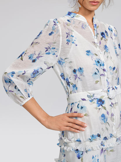 Linen Printed Lace Panel Dress