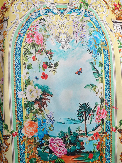 100% Silk Rhinestone Romantic Manor Print Blouse