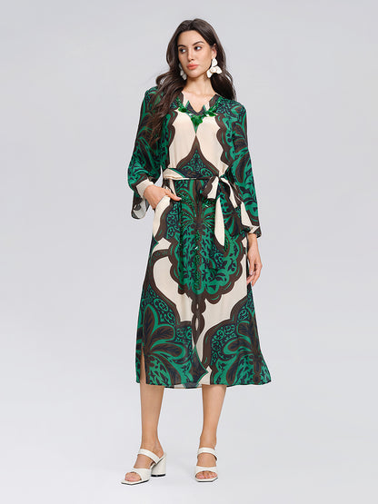 100% Silk Beaded Botanical Paisley Dress