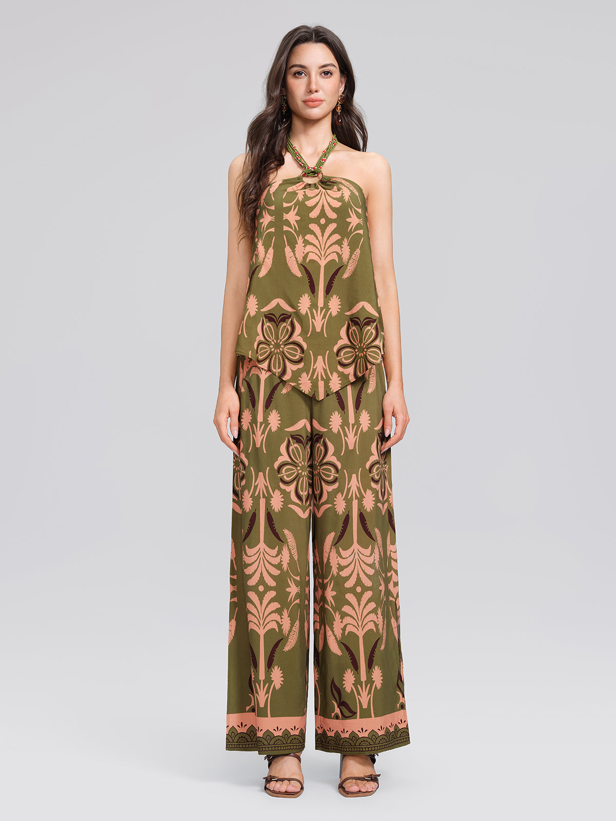 Vintage Botanical Print Beaded Strapless Top
