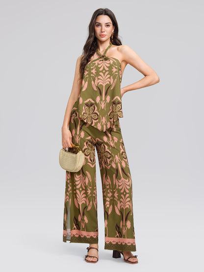 Vintage Botanical Print Beaded Strapless Top